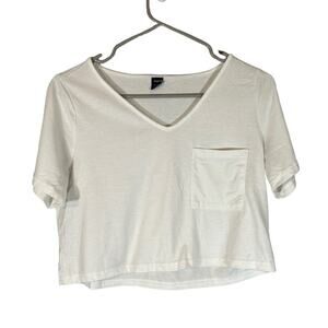 Shein White Short Sleeve Lightweight Casual Pocket Cropped T-Shirt Women Sz XS